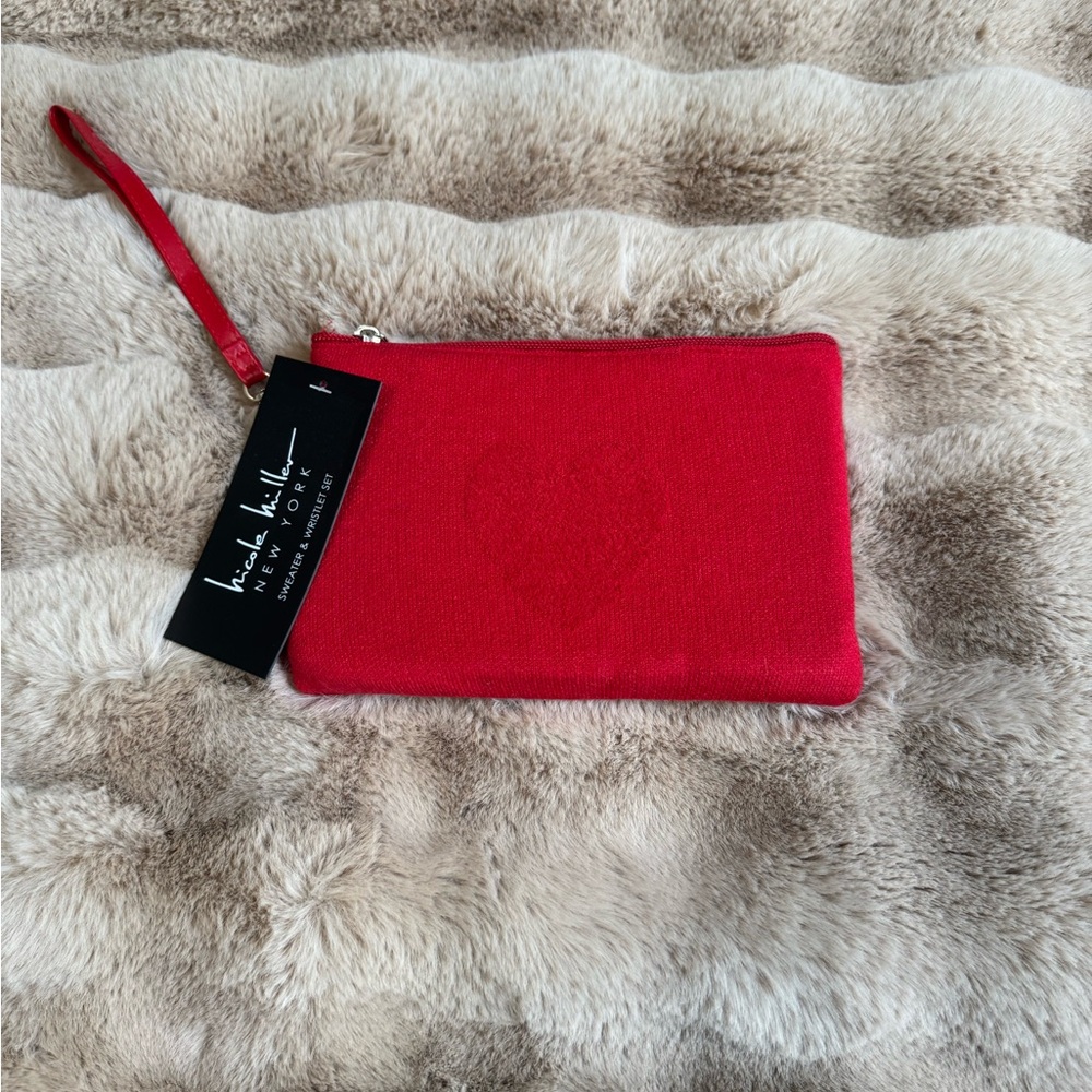 Nicole Miller Vibrant Red Heart Sweater Wristlet Clutch